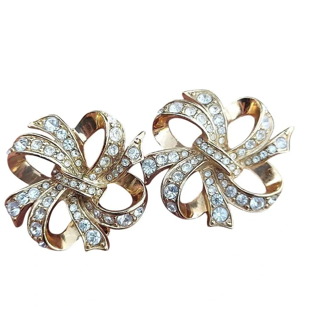 Vtg KJL for Avon‎ Runway Elegance GP Rhinestone Swirling Bow Earrings Exc - Picture 6 of 6